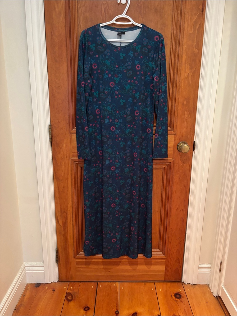 Women’s Long Sleeve Teal Floral Maxi Dress Recycled Fibres